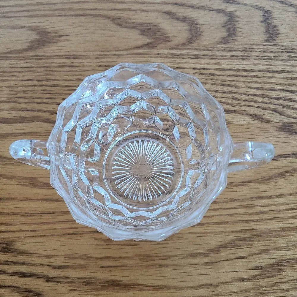 Cubist Style Crystal Open Sugar Bowl and Creamer Vintage Antique